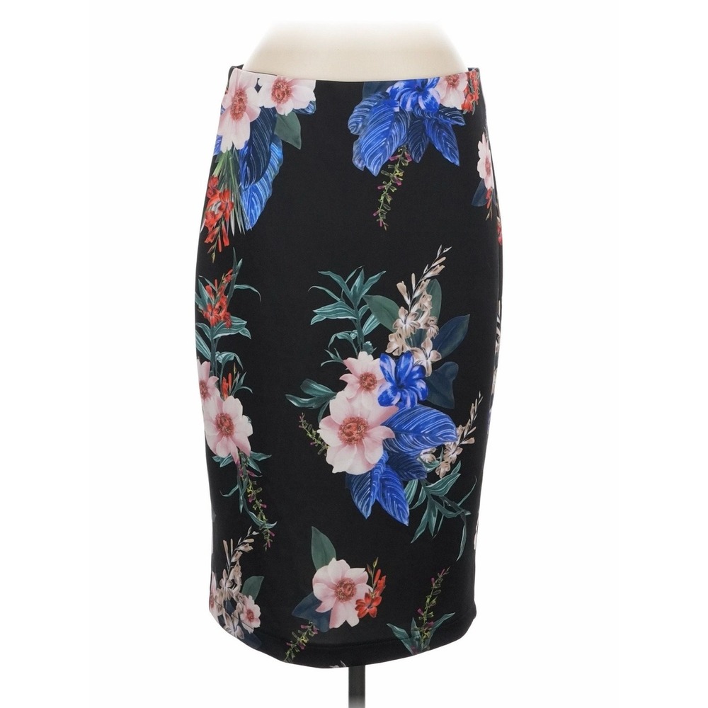 T Tahari Women's Black Hawaiian Floral Pencil Skirt w/full back zipper